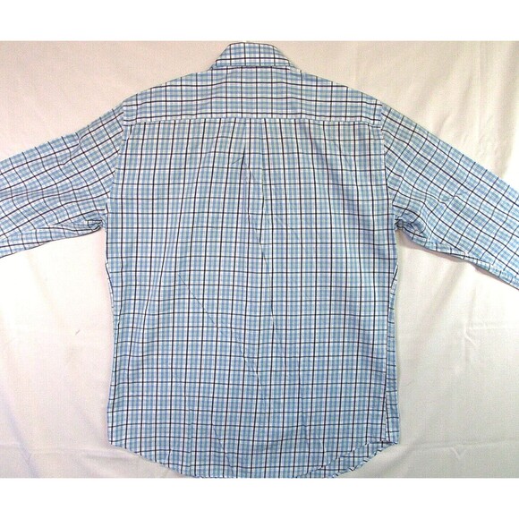 Peter Millar Men's Button Down Long Sleeve Blue Plaid Cotton Large Dress Shirt - Picture 10 of 14